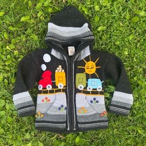 Lucy Iberg Handknit Toddler Boys Hooded Acrylic Cardigan Sweater Size 2 Cozy